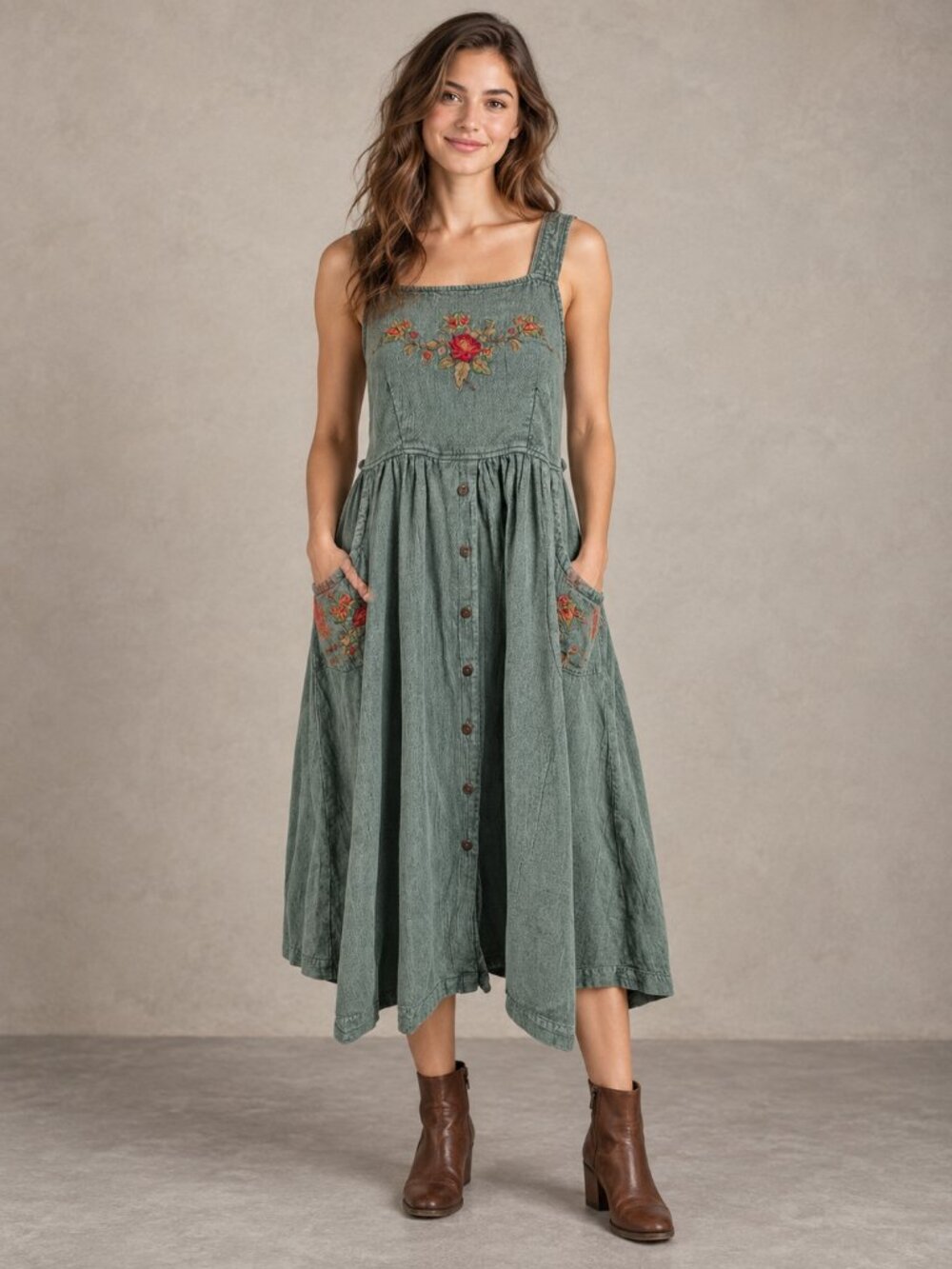 April Cornell Sleeveless Cottagecore Floral Embroidered Midi Dress Size XS